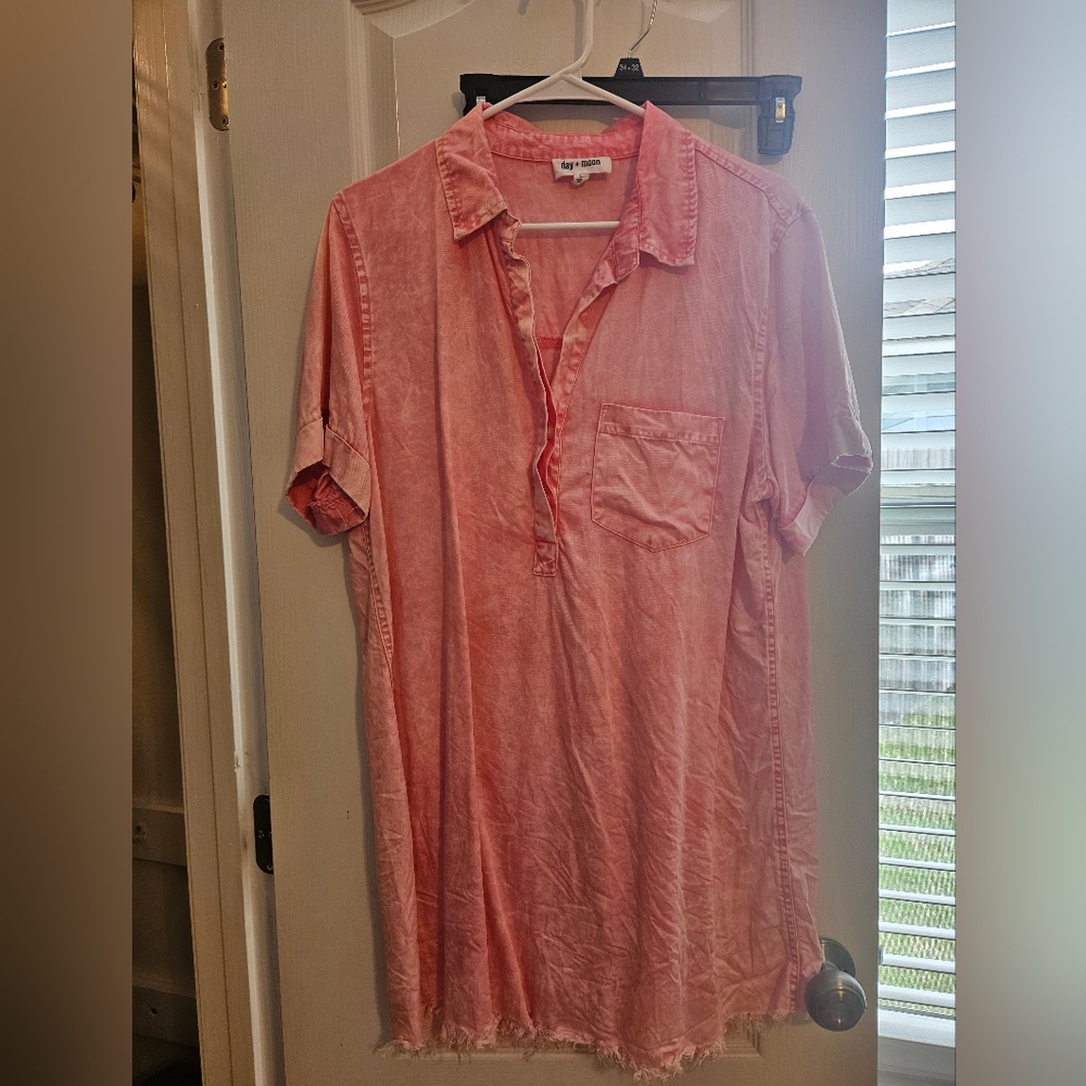 Day + Moon Pink Chambray Vintage Washed Shirt Dress